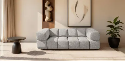 Produktbild von Sofiland Averro 3-Sitzer Sofa 240 cm Bubble-Steppung Strukturstoff Hellgrau