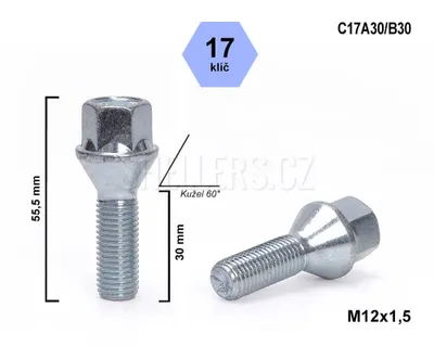 Obrázok produktu pre Skrutka kolesa M12x1,5x30 s kužeľom, kľúč 17, C17A30/B30 výška 55,5