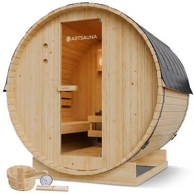 Produktbild von Artsauna Outdoor Fasssauna Spitzbergen 180 für 4 Personen - 6 kW Ofen & Zubehör