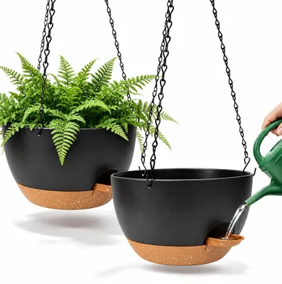 Selbstbewässernde Blumenampel 25 cm, 2 Stück, hängend, schwarz