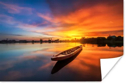 Produktbild von MuchoWow® Poster Boot - Wasser - Sonnenuntergang - Orange - Wasser 120x80 cm - Bilder