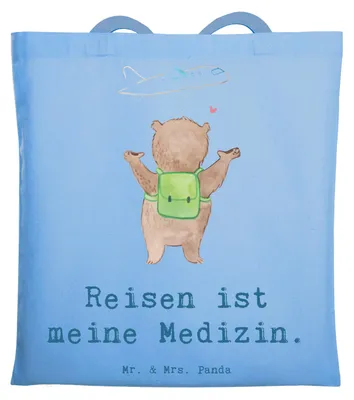 Produktbild von Mr. & Mrs. Panda Jutebeutel Bär Reisen - Sky Blue - Geschenk, Einkaufstasche, Urlaube, Urlaub, Weltreise, Tote Bag, Reisebüro, Tasche, Schultasche, Reiseveranstalter