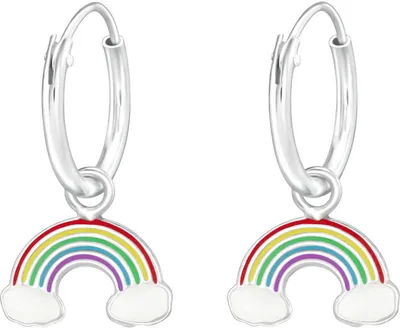 Produktbild von Kinder Creolen Ohrringe 925 Sterling Silber mit Regenbogen