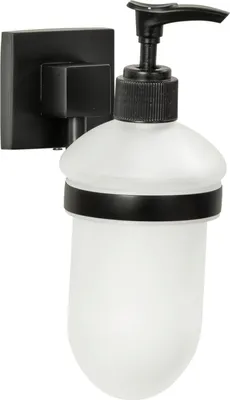 Produktbild von FACKELMANN Seifenspender NEW YORK / Glas Seifenspender mit Wandhalter / Maße (B x H x T): ca. 7 x 17 x 11 cm / Accessoire fürs Badezimmer & WC im Industriedesign / Halterung: Schwarz / Glas: Weiß