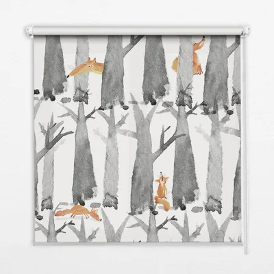 Produktbild von Seitenzug-Rollo Fensterrollo Jalousie - Lichtdurchlässig Springrollos - 80x240 cm - Graue Bäume Rote Füchse