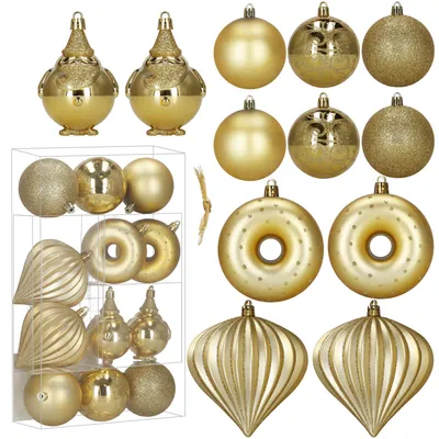 Image de Boules de Noël Springos® dorées, 12 pièces, 7/9 cm, incassables, motif décoratif
