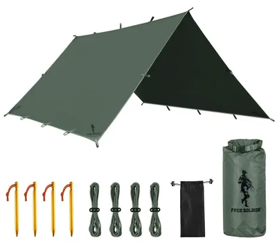 Produktbild von FREE SOLDIER Tarp Wasserdicht 3 * 3m Ultraleicht Zeltplanen UV Schutz Camping Sonnensegel Zelt Freien Große-Tarp für Camping, Wandern, Outdoor-Aktivit