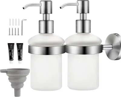 Produktbild von Transp. Seifen-Dispenser Wandmontage aus Edelstahl 304 Set von 2 200 ml Selbstklebend Handdesinfektions-Set