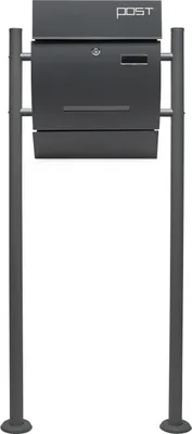 Immagine prodotto di Wiltec set cassetta postale di design V4 antracite 350 x 95 x 445 mm con supporto, cassetta postale a muro con serratura, fessura di visualizzazione, targhetta e rotolo di giornale, cassetta postale in acciaio verniciato a polvere