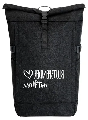 Produktbild von Kurierrucksack für Blutspender mit Herz 30-44 Liter Schwarz Melange Fairtrade Rolltop Rucksack als Geschenkidee
