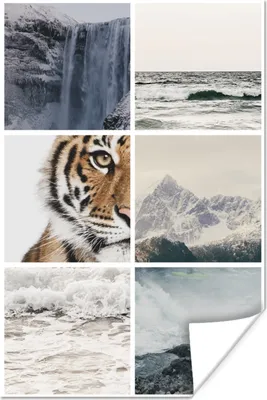 Produktbild von MuchoWow® Poster Tiger - Collage - Wasserfall - Meer 120x180 cm - Kunstposter