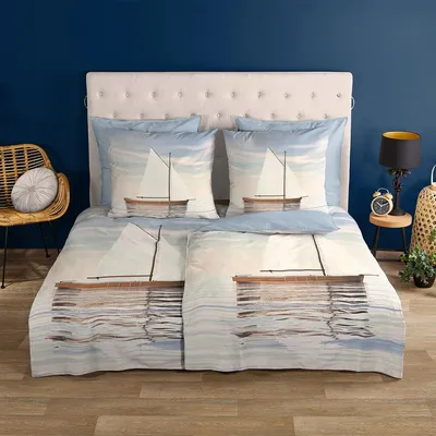 Produktbild von Traumschlaf Bettwäsche Segelboot blau 155x220 cm + 80x80 cm