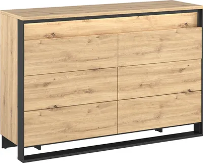 Produktbild von MIRJAN24 Kommode 6S Quant QS-04 mit 6 Schubladen, gedämpftem Schließsystem, LED-Beleuchtung (Farbe: Artisan Eiche / Artisan Eiche + Schwarz)