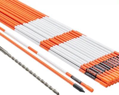 Produktbild von VEVOR Einfahrtsmarkierungen, 30 Stück, 48 Zoll, 0,4 Zoll Durchmesser, orangefarbene Glasfaserstangen, Schneepfähle mit reflektierendem Band, 12-Zoll-Stahlbohrer und Schutzhandschuhe für Parkplätze, Ge