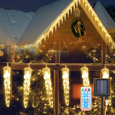 Produktbild von Peviasot 10M LED Eisregen Lichterkette LED Solar Eiszapfen 80LEDs Warmweiß 8 Modi IP44 Party Garten Lichtervorhang Weihnachten Beleuchtung Deko