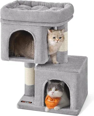 Productafbeelding van Houten kattenkooi voor kleine katten tot 3 kg, met een groot platform en sisalstangen, in de kleur grijs - 40 cm x 30 cm x 67 cm