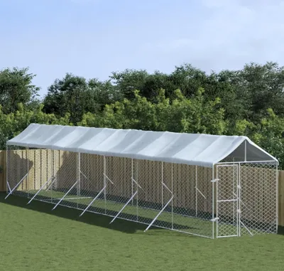 Produktbild von Outdoor-Hundezwinger mit Dach Silbern 2x14x2,5 m Stahl Verzinkt