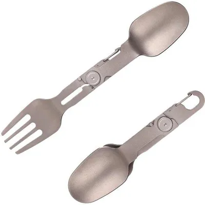 Obrázok produktu pre Titánová otočná lyžica 3 v 1 – skladateľná a ľahká, ideálna na outdoorové aktivity – 18,3 x 3,5 x 3,2 cm