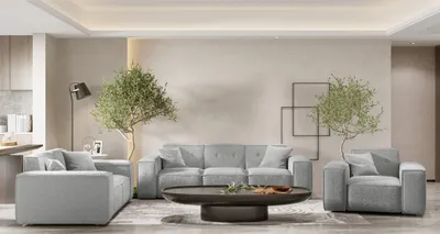 Produktbild von Sofaset Designersofa CESINA 3-2-1 in Stoff Ascot Bukla Grau