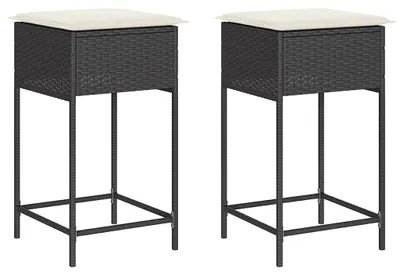 Produktbild von vidaXL Garten-Barhocker mit Kissen 2 Stk. Schwarz Poly Rattan