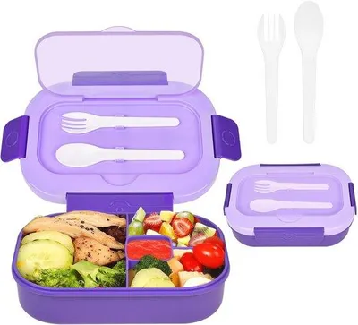 Image de Boîte à repas pour enfants et adultes, 1300 ml, avec 4 compartiments, compatible avec les micro-ondes et les lave-vaisselle, sans BPA, étanche, de couleur bleue