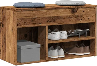 Zdjęcie produktu dla vidaXL Ławka pod buty o wyglądzie starego drewna 80x30x45 cm materiał drewnopochodny