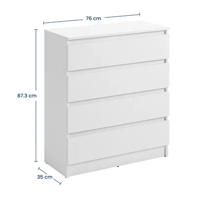 Produktbild von Kommode 76 | 80 | 100 | 120 | 140 cm breit mit Schubladen Kommode weiß Holz Schrank mit Sideboard Highboard Anrichte Organizer Breite 76cm 4 Schublade