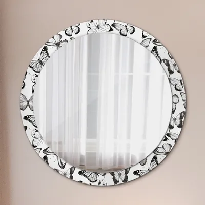 Produktbild von Modern Spiegel - Wandspiegel Design Wandmontage – Badspiegel mit Aufdruck - Rundspiegel - Schmetterling - Runder: Ø90cm