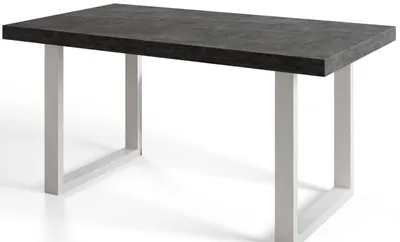 Image de Table de salle à manger industrielle LOFT-U, table extensible, dimensions : 140-240 x 80 x 77 cm, table de salon couleur : gris foncé, avec pieds en métal de couleur blanche