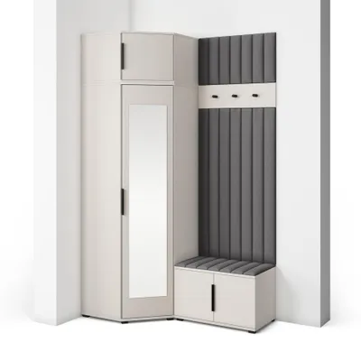 Produktbild von Garderoben-Set Napoli Version 22: Eckschrank mit Polsterpaneelen, Schuhschrank Flur und Eingangsbereich (Cashmere/Trinity 15)
