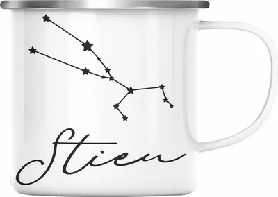 Produktbild von Trendation - Stier Sternzeichen Emaille Tasse Geschenk Horoskop Tierkreiszeichen (Silber)
