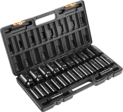 Produktbild von SucceBuy Schlag-Steckschlüsselsatz, 1/2 Zoll, 26-teilig, tiefer Steckschlüsseleinsatz, 6-kant, 1/2 Zoll Antrieb, metrisch 10 mm – 36 mm, Cr-V, robuste Konstruktion, mit Aufbewahrungskäfig