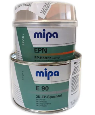 Produktbild von Mipa E 90 2K Epoxi-Spachtel Kaltzinn 1 KG + Härter Härterspachtel 0,5 KG 2K Füllspachtel Reparaturspachtel für Risse und Löcher in Boden und Wand