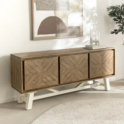 Produktbild von riess-ambiente Sideboard HAMPTONS 160cm hellbraun creme massives Pinienholz Mosaik-Bohlenoptik