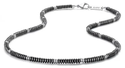Hematit Perlenkette für Herren, Edelstahl, schwarz, 60 cm