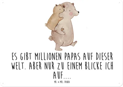 Produktbild von Mr. & Mrs. Panda Blechschild Papa Bär DIN A5 - Weiß - Geschenk, Muttertag, Vatertag, Geburtstag, Metallschild, Schild, Wandbild, Türschild, tafel
