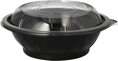 Produktbild von 25 Salatschalen, PET 600 ml Ø 16,6 cm · 5,9 cm schwarz "Snap It" mit Deckel R-PET glasklar