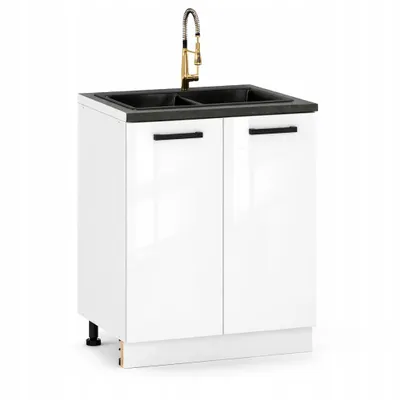 Produktbild von ULWEHOME | Unterschrank für Spüle, 60 cm breit, Weiß Hochglanz, Küchenunterschrank mit 2 Türen, Spülenschrank für die Küche, ohne Spüle und Arbeitsplatte