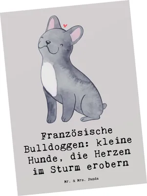 Produktbild von Mr. & Mrs. Panda Postkarte Französische Bulldogge - Grau Pastell - Geschenk, Grußkarte, Hunderassen, Postkarten, liebevoll, Ansichtskarten, Herz, Fotokarte, Hunderasse