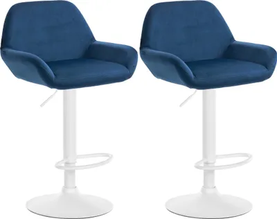 Produktbild von CLP 2er Set Barhocker Braga Samt drehbar und höhenverstellbar blau Material Gestell Metall matt weiss