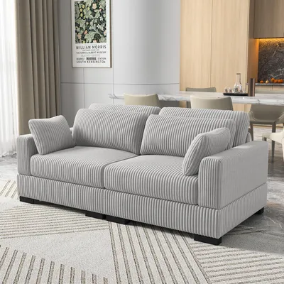 Zdjęcie produktu dla Nowoczesna sofa z wzorem w paski - Wygodna, solidna konstrukcja do salonu, 180 x 87 x 85 cm, szara