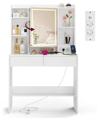 Productafbeelding van VASAGLE Schminktafel met verlichting, inclusief LED-spiegel, 2 lades – Wit