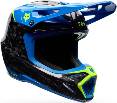 Produktbild von FOX V3 RS Tactile Carbon Motocross Helm, blau/gelb/schwarz, XL