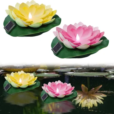 Produktbild von 2er Set Solar Teichlampe Seerose, schwimmende LED Solar Gartenleuchte, wasserdicht, für Teich, Pool & Garten Dekoration, automatisch Ein/Aus
