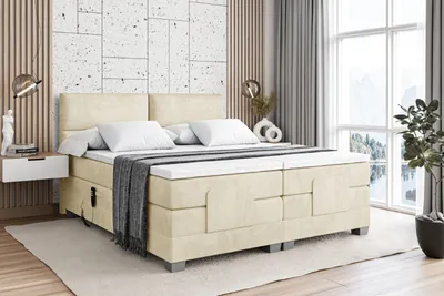 Produktbild von ALTDECOR Boxspringbett elektrisch verstellbar mit 2 Matratzen H3/Bonell- und H4/Taschenfederung + Topper (4 cm hoch), Polsterbett mit Kopfteil MAYA EL 140 x 200 Beige Monolith