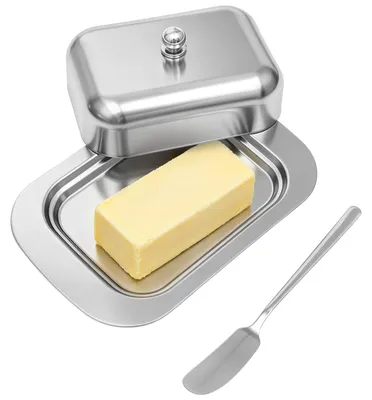 Butterdose aus Edelstahl mit Deckel und Messer, 18,5 cm