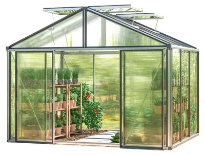 Image de GFP Serre Asteria 21 Premium 311x235 cm Panneaux double paroi 16 mm, couleur aluminium nature