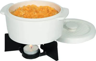 Produktbild von Boska Cheese Baker L/Sehr vielseitig einsetzbar/Kompakte Ofenform/Rund/Mit Untergestell und Teelicht/Weiß & Schwarz