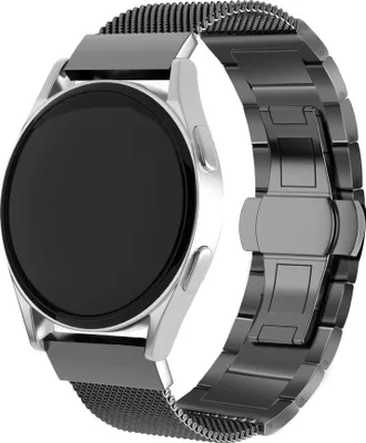 Produktbild von Strap-it Milanese-Stahlarmband - Kompatibel mit Samsung Galaxy Watch Armband 46mm Ersatzarmband Edelstahl - Faltschließe - Hochwertiges Material - für Smartwatch 22mm Armband Schwarz