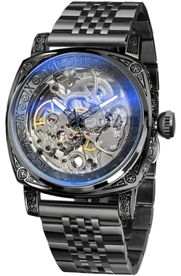 Immagine prodotto di Orologio meccanico retrò con design a scheletro e cinturino in pelle